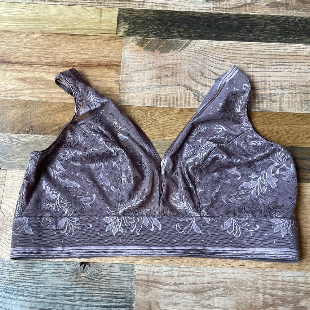 Wacoal 810340 Bra Size 38 Mauve Floral Embroidered Sheer Feminine
